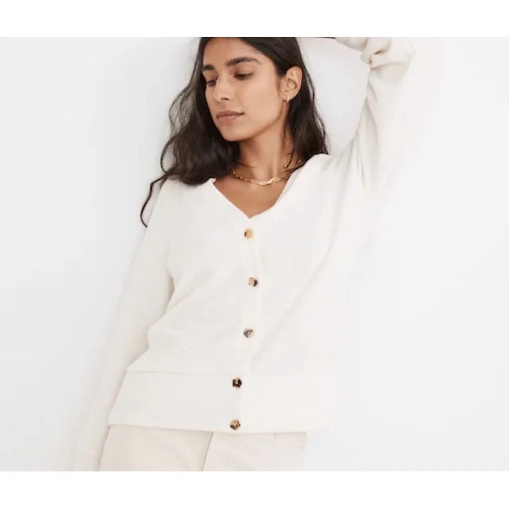 Madewell‎ Pieced-Sleeve Cardigan Antique Cream Button Front Cardigan XXS NWT